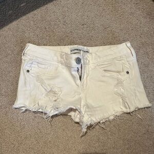 Express White Jean Shorts with Frayed Hem